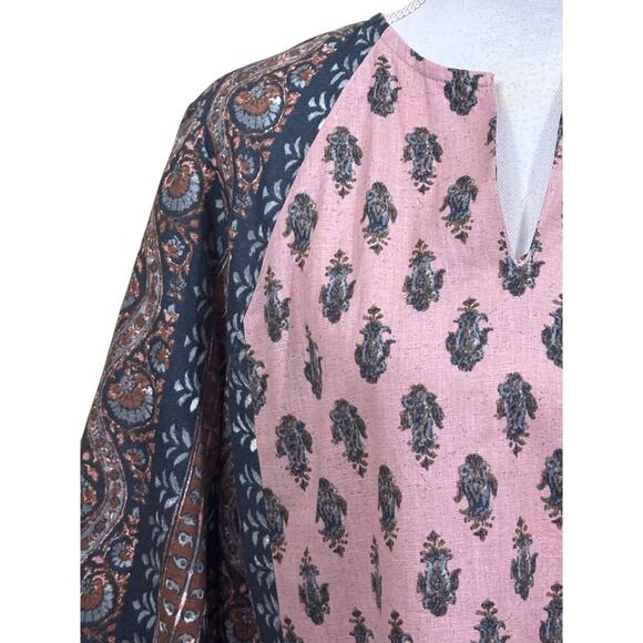 Pure JIll pink/navy top, bohemian, artisan, patchwork, sustainable, rustic - Picture 4 of 6